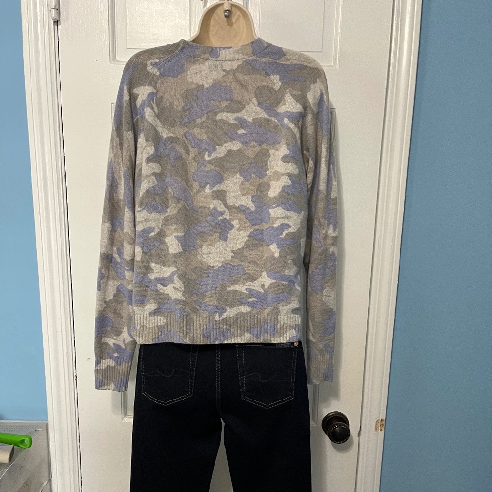 27 Miles Cashmere Sweater Blue Grey Camo Sweater - Picture 2 of 4